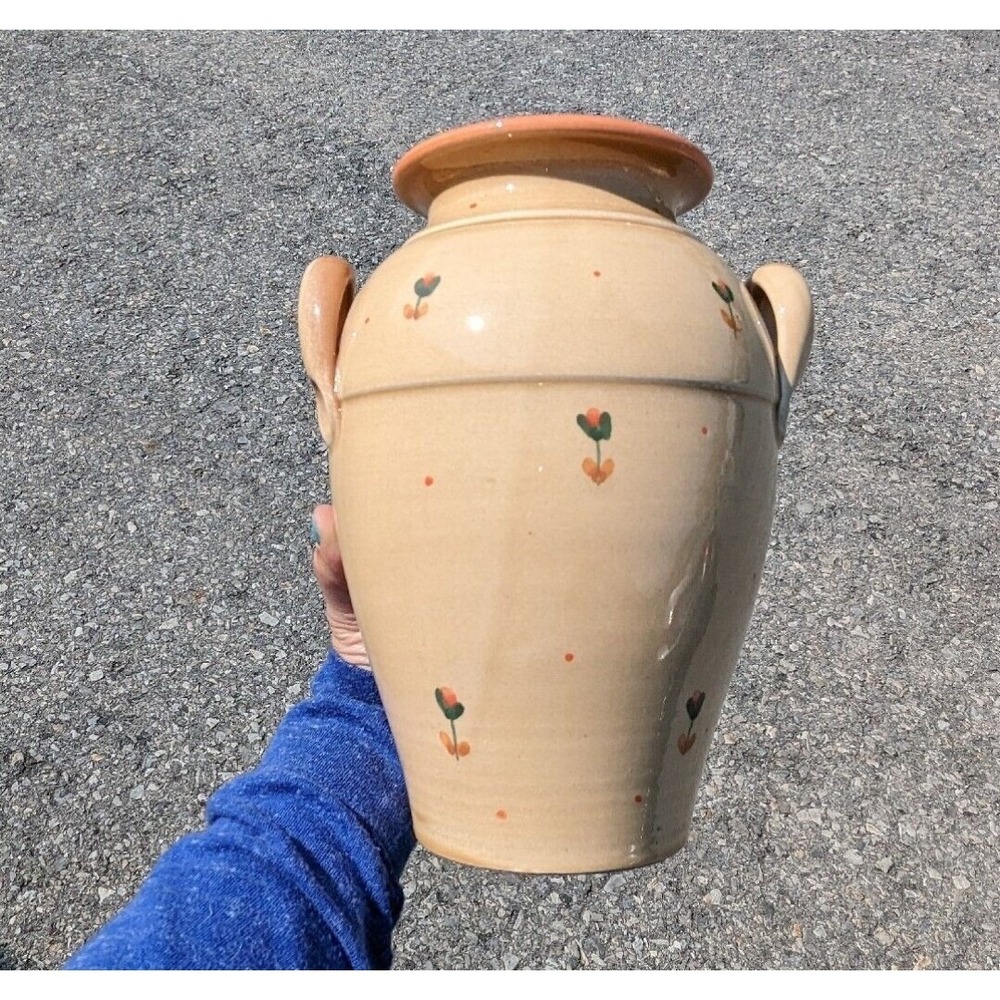 Cottagecore Tuscan Pottery Vase Italian Floral Double Handle‎ Decor